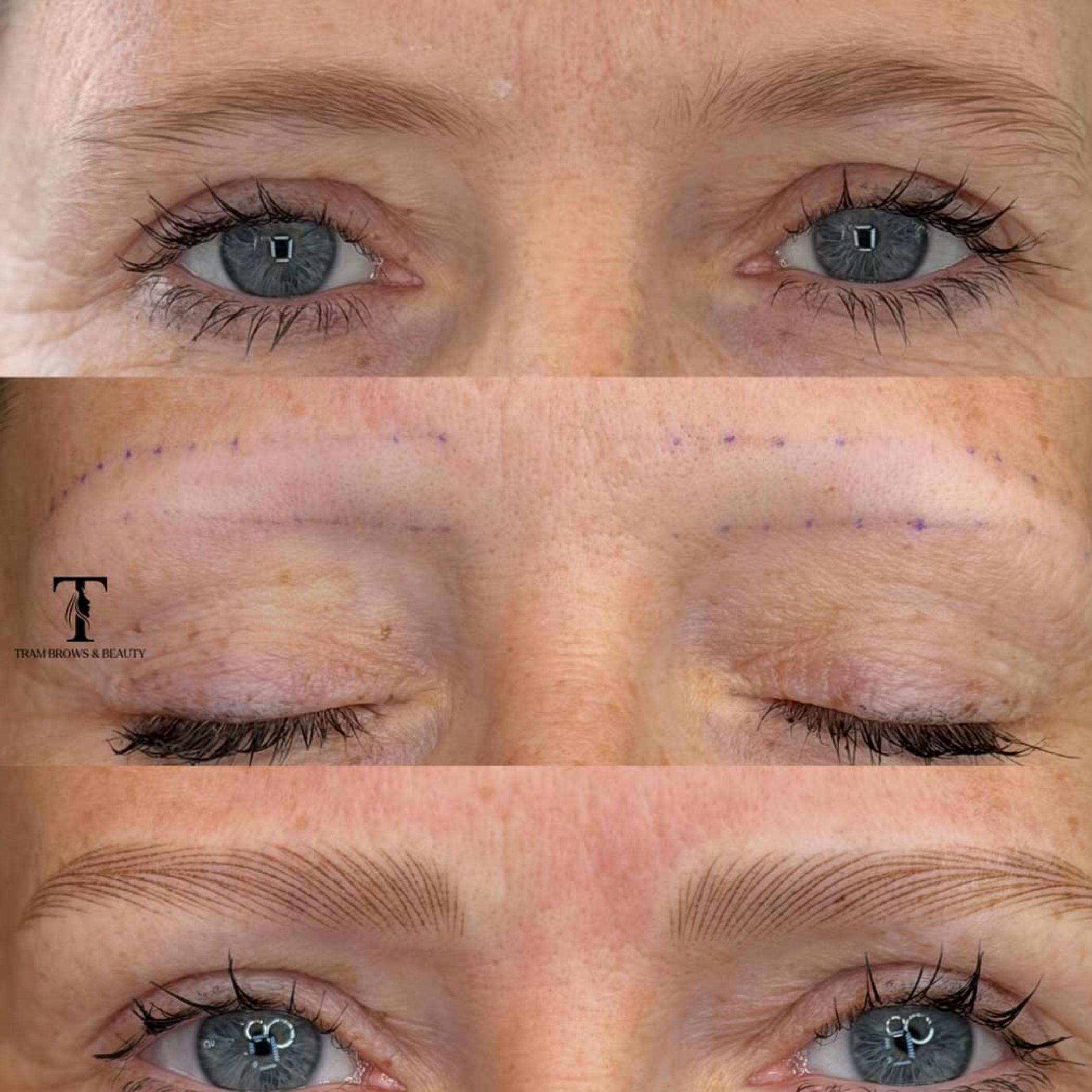 before and after brow tattoo healing