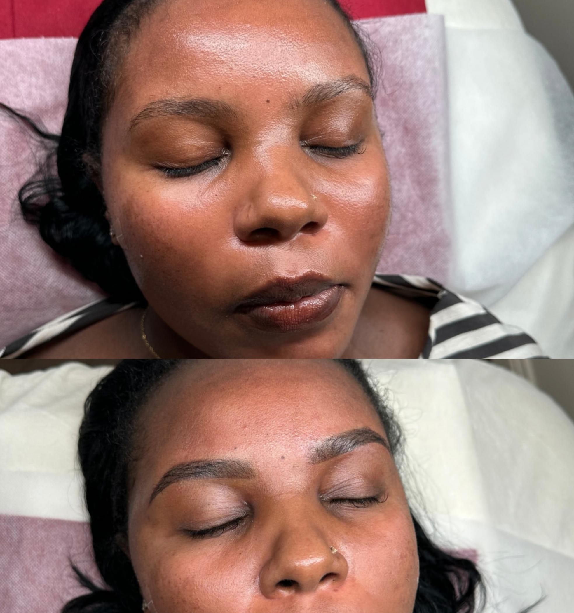 technician applying nanoblading brows