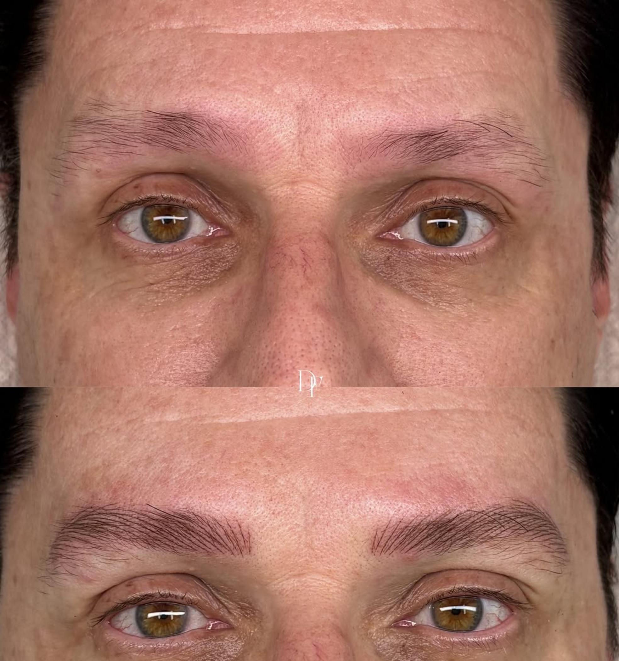 technician applying powder eyebrows